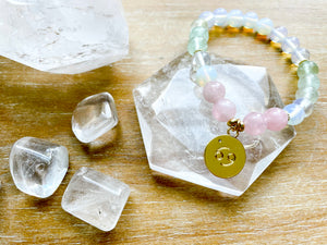 CANCER GOLD EDITION Opalite, Fluorite, Rose Quartz Beaded Bracelet || Reiki Infused