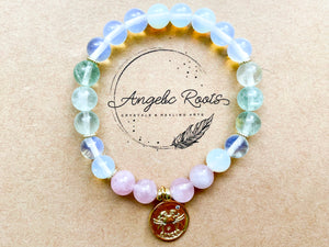 CANCER GOLD EDITION Opalite, Fluorite, Rose Quartz Beaded Bracelet || Reiki Infused