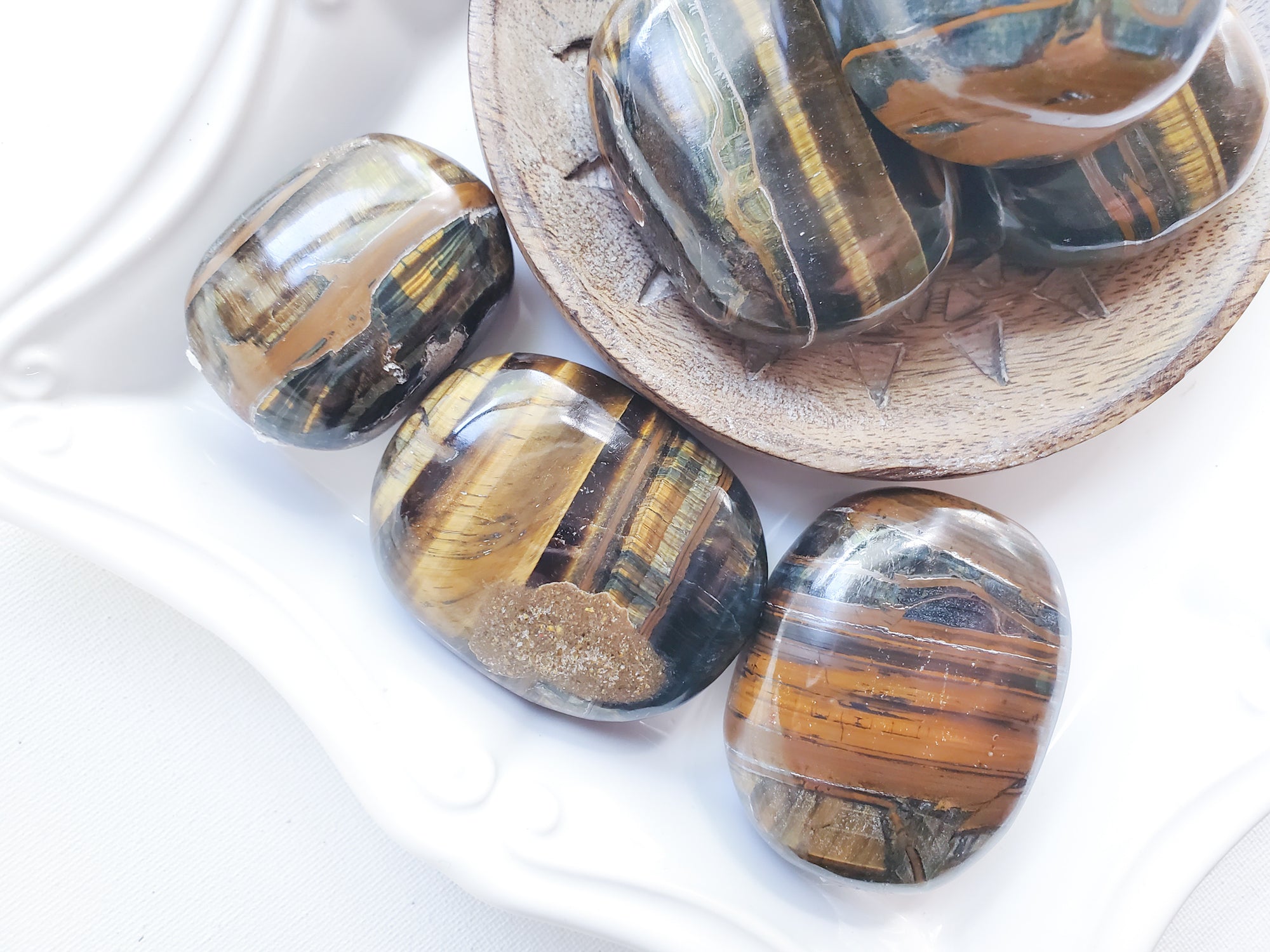 Gold & Blue Tiger Eye Palm Stone