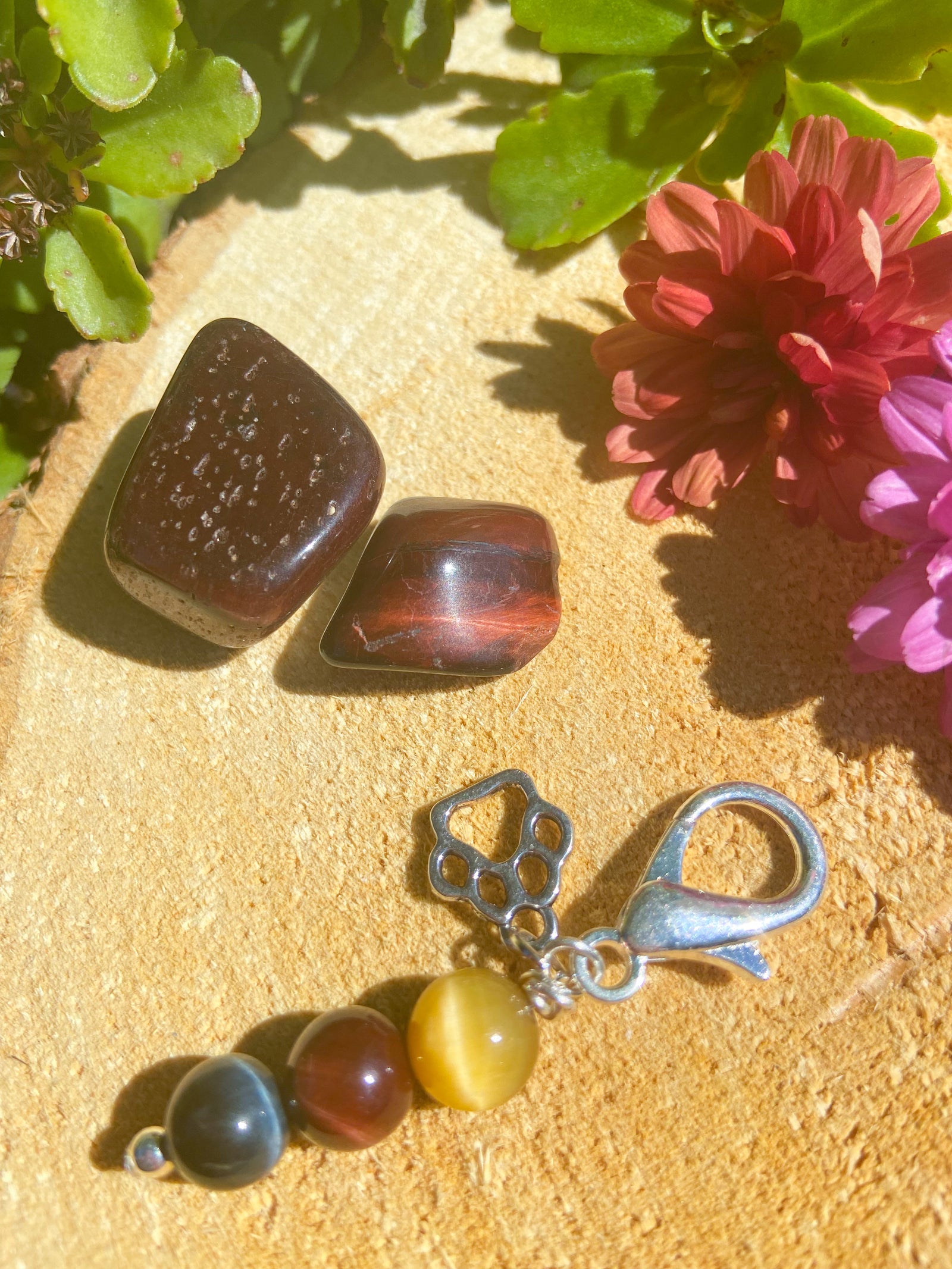 Pet Collar Tag || Tiger's Eye, Red Tiger's Eye & Blue Tiger's Eye