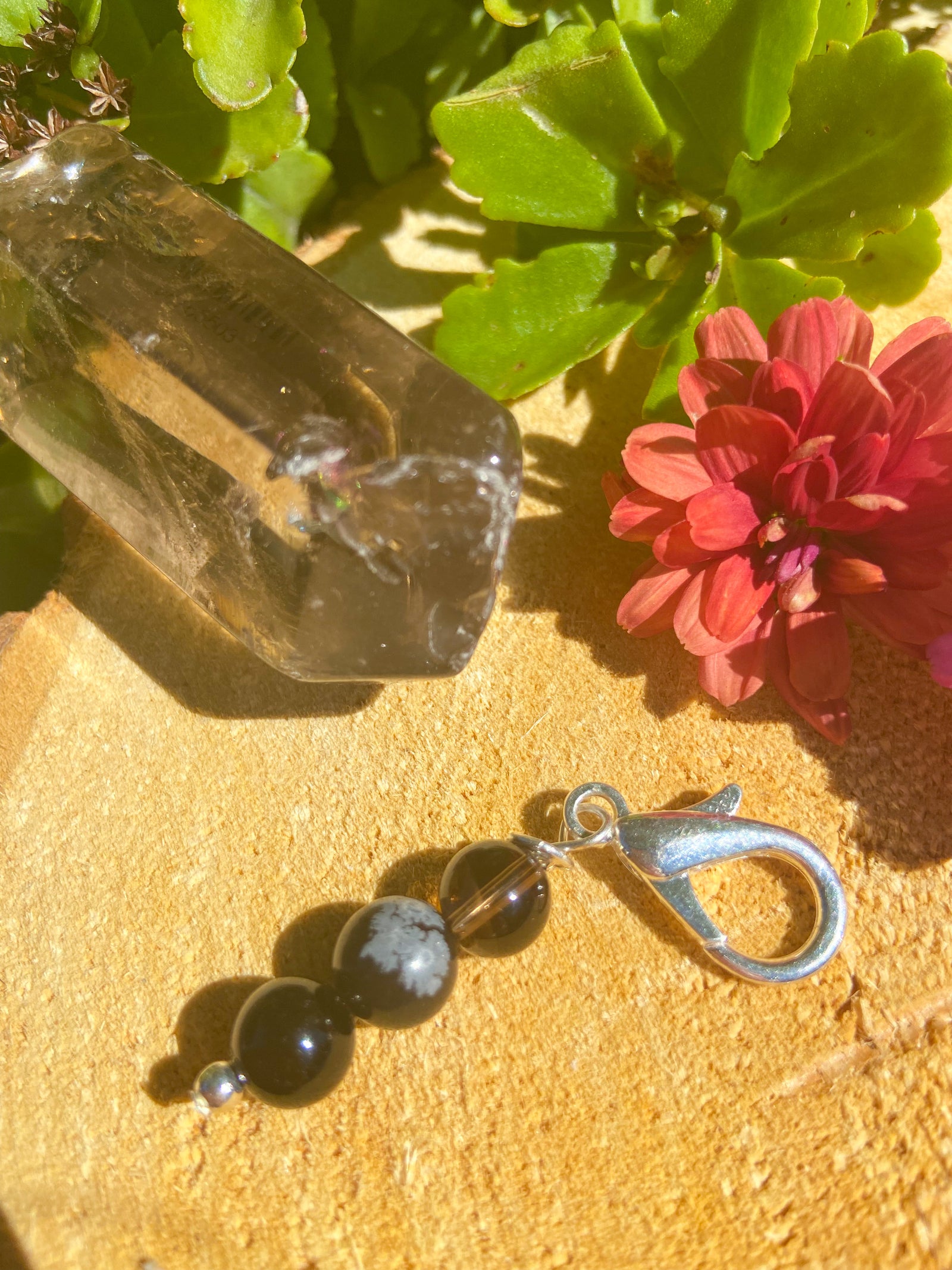 Pet Collar Tag || Smoky Quartz, Snowflake Obsidian and Onyx