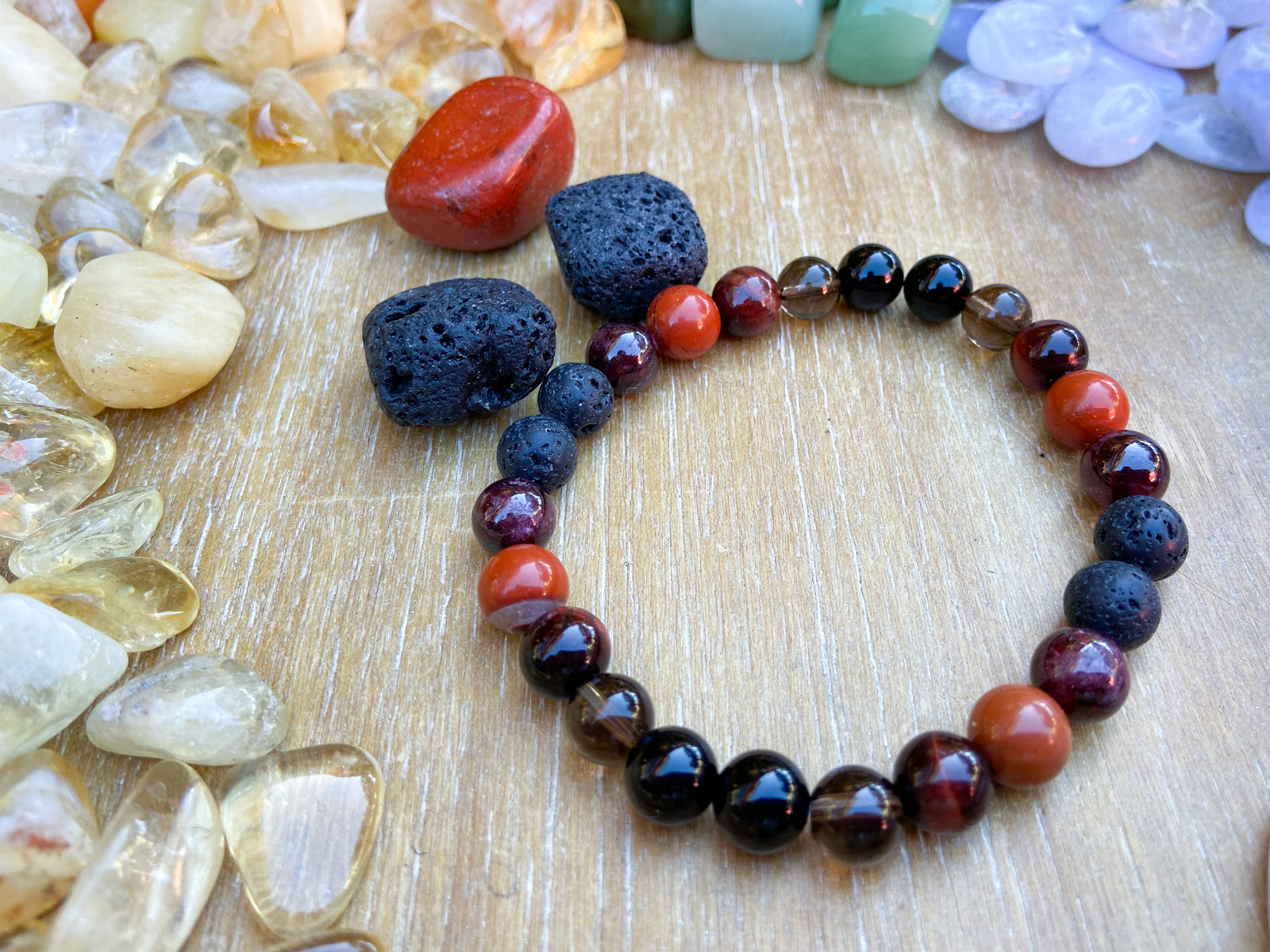 Root Chakra || Smoky Quartz, Garnet, Red Tiger's Eye & Red Brecciated Jasper || 8mm & 6mm