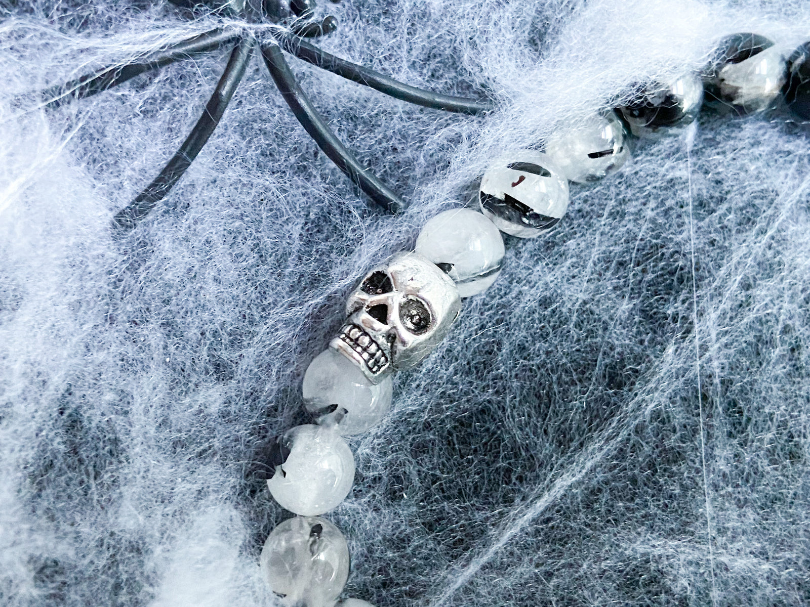 Limited Edition Halloween Bracelet || Skull & Onyx Bar || Onyx and Tourmalinated Quartz