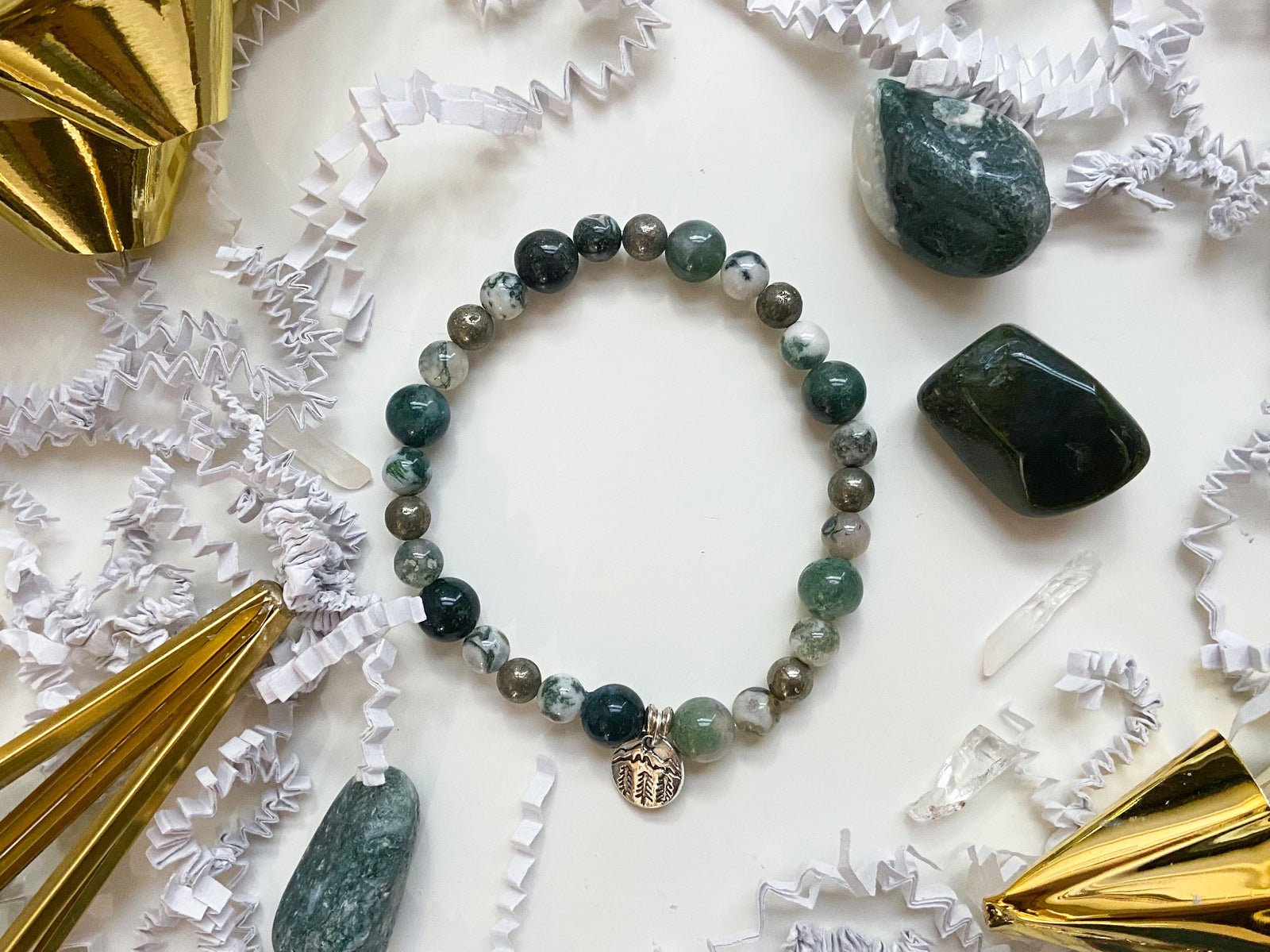 Moss Agate, Tree Agate & Pyrite || Reiki Infused