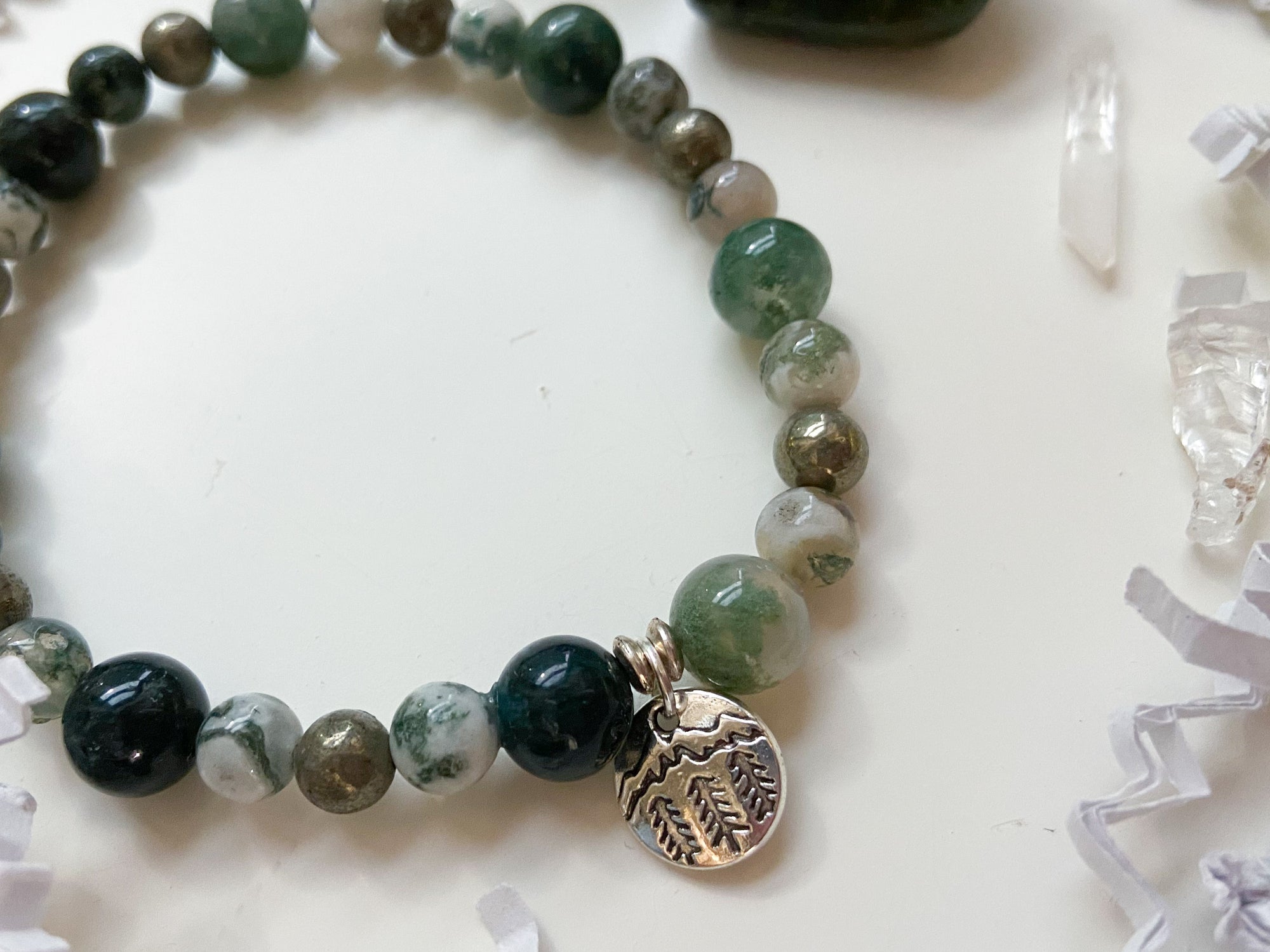 Holiday Collection || Moss Agate, Tree Agate & Pyrite || Reiki Infused