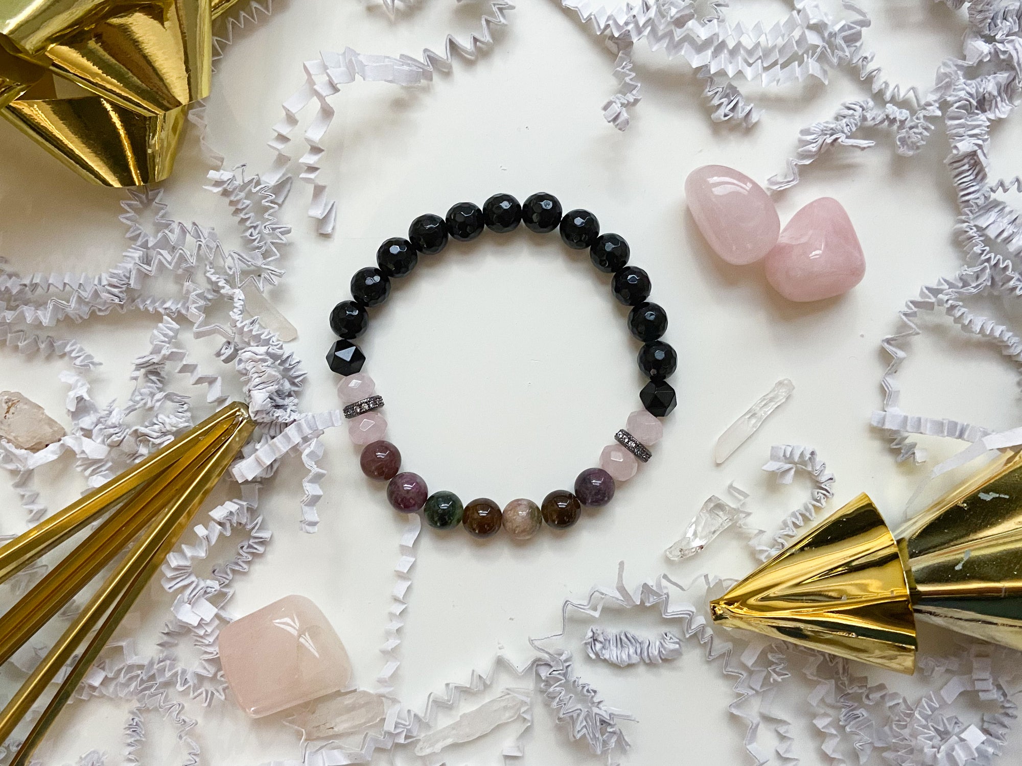 Rainbow Tourmaline, Onyx & Rose Quartz || Reiki Infused