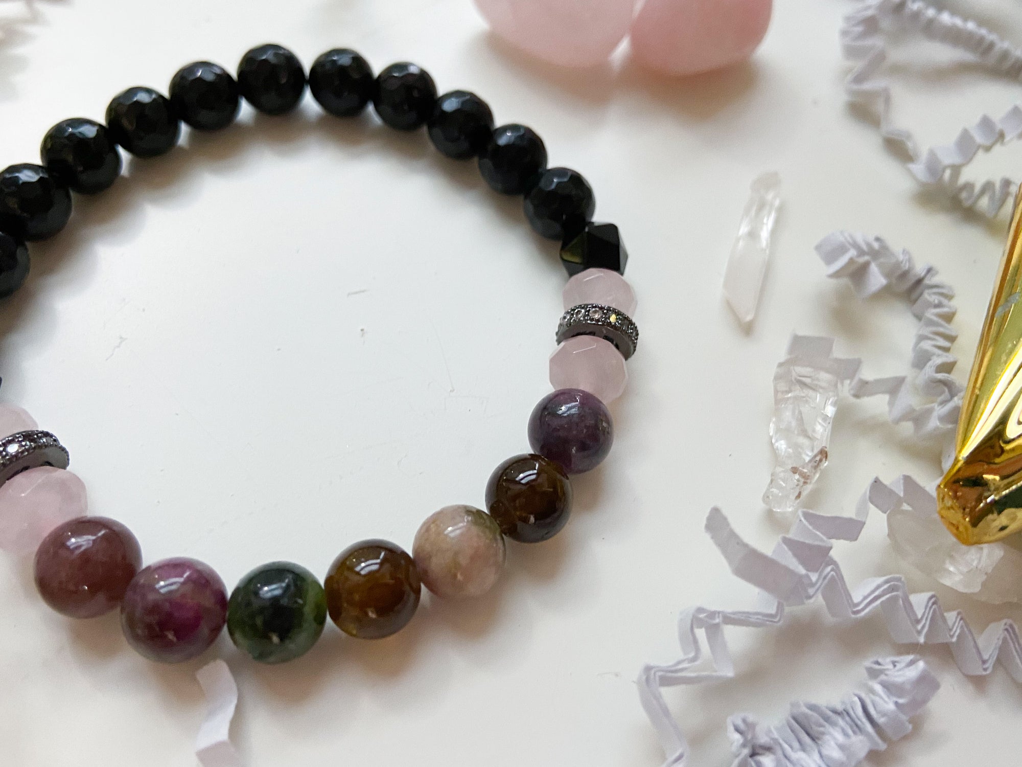 Rainbow Tourmaline, Onyx & Rose Quartz || Reiki Infused