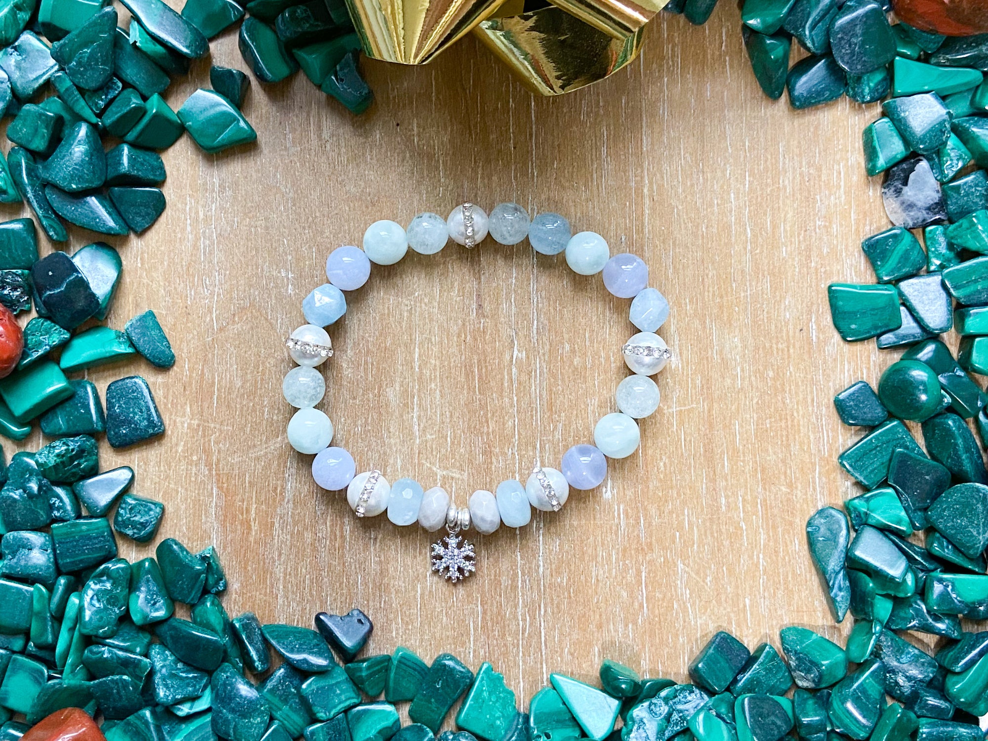 Holiday Collection || Aquamarine, Blue Lace Agate, Green Angelite & Silver Leaf Jasper || Reiki Infused