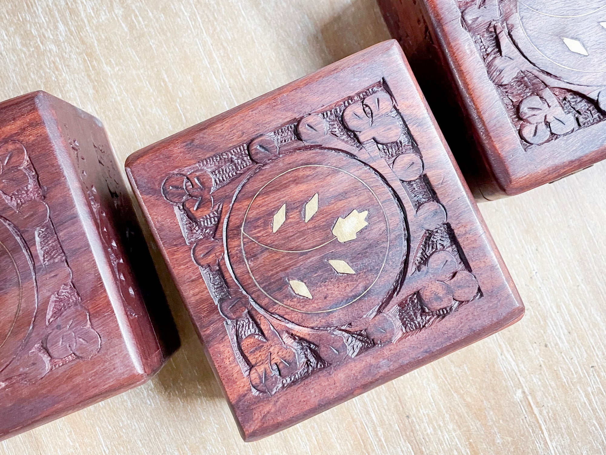 Inlay Carved Flower Wood Box