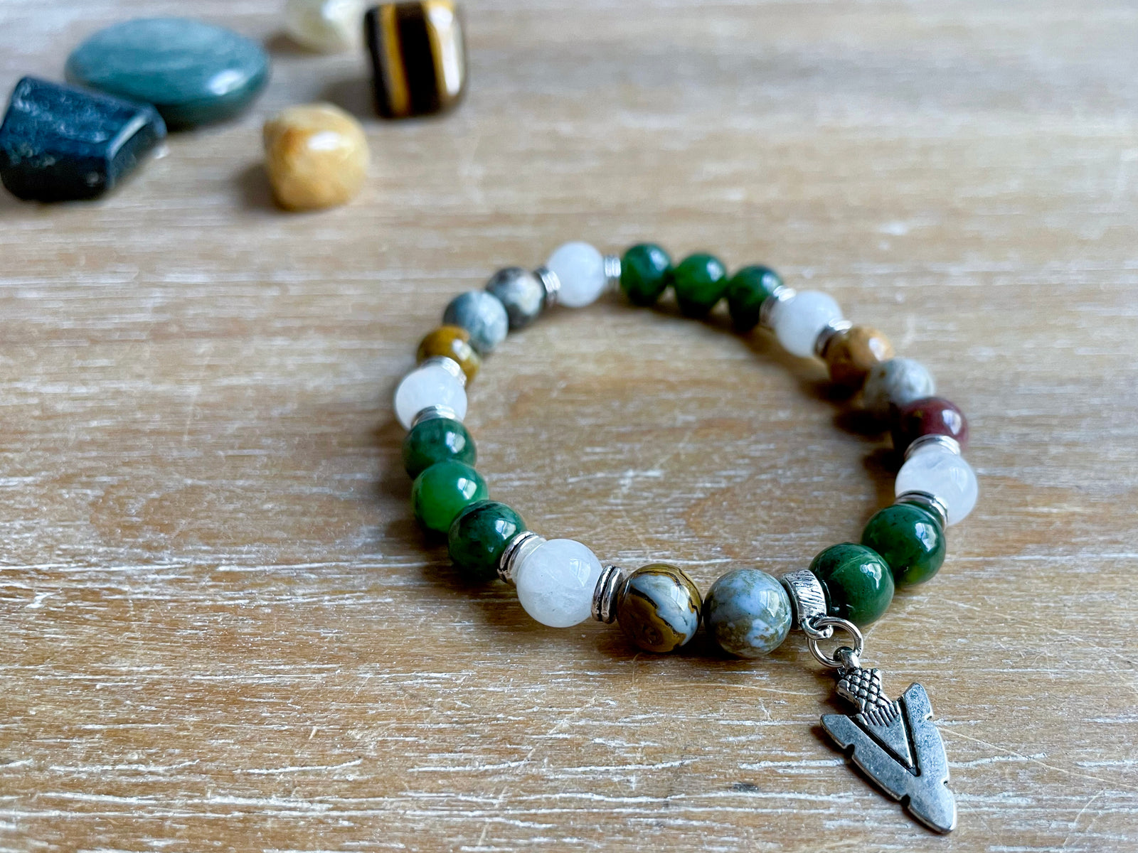 Masculine Line || Nephrite, Ocean Jasper & Rainbow Moonstone Beaded Bracelet