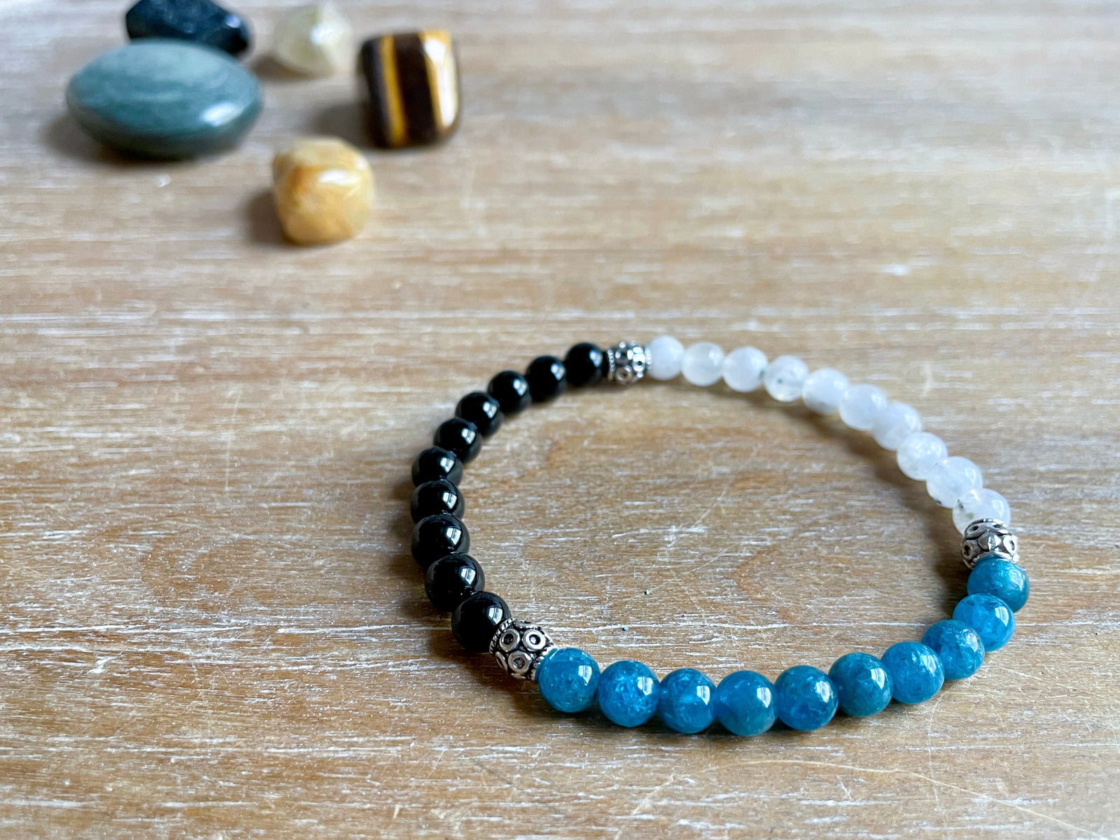Masculine Line || Apatite, Black Tourmaline & Rainbow Moonstone 6mm Beaded Bracelet