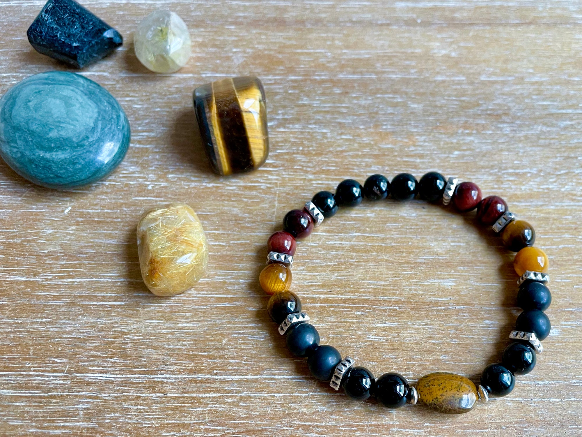 Masculine Line || Tiger's Eye, Red Tiger's Eye, Matte Onyx & Onyx Beaded Bracelet