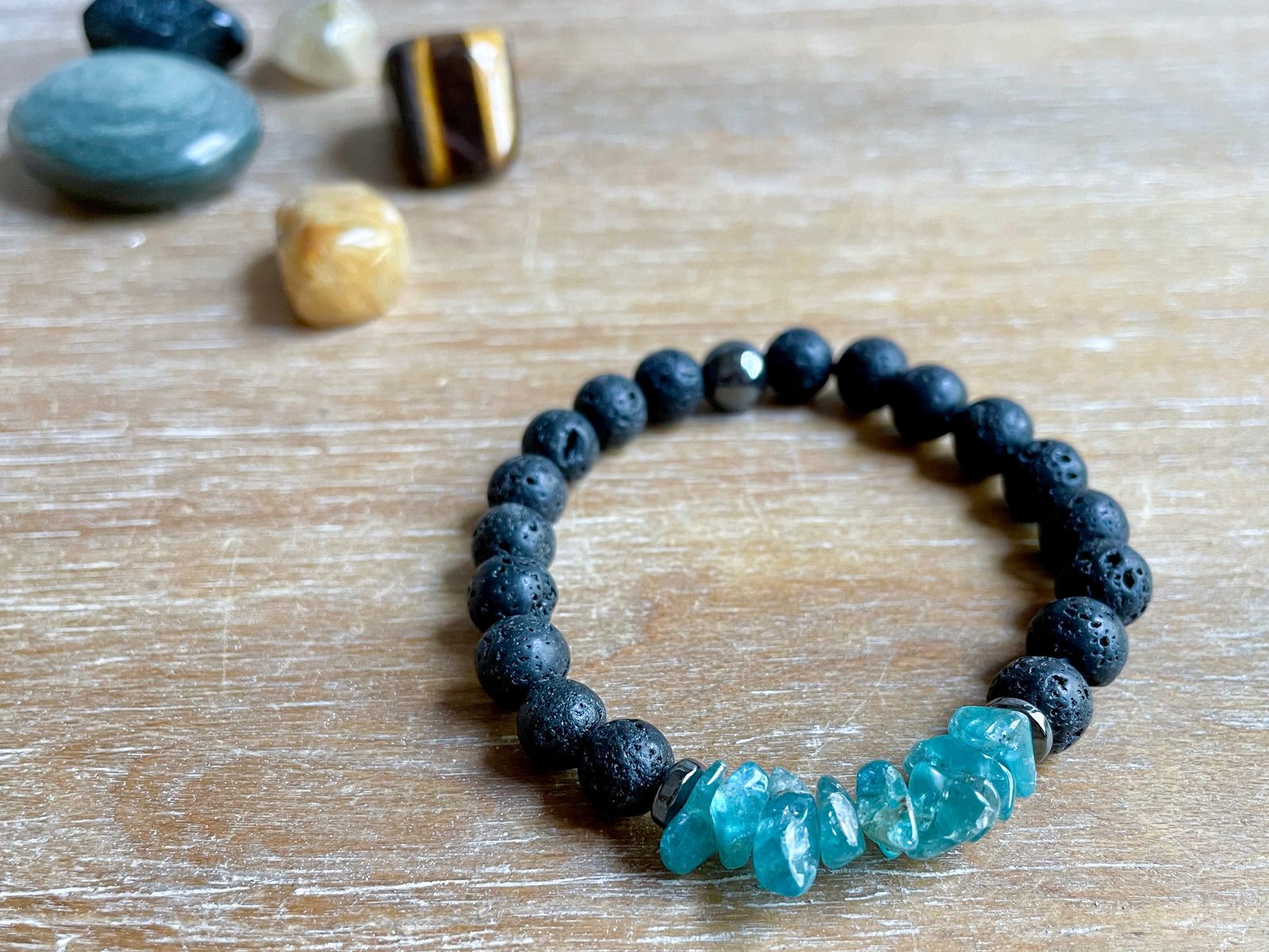 Masculine Line || Lava, Green Apatite & Hematite Beaded Bracelet