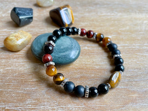 Masculine Line || Tiger's Eye, Red Tiger's Eye, Matte Onyx & Onyx Beaded Bracelet