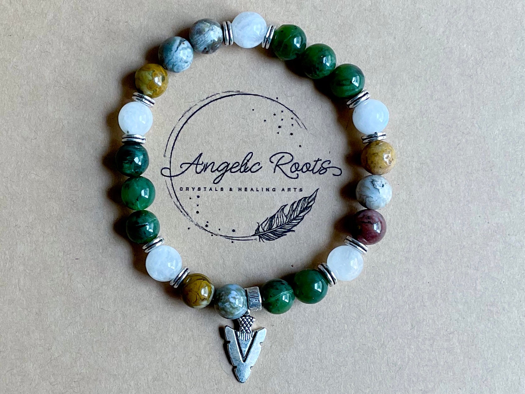 Masculine Line || Nephrite, Ocean Jasper & Rainbow Moonstone Beaded Bracelet