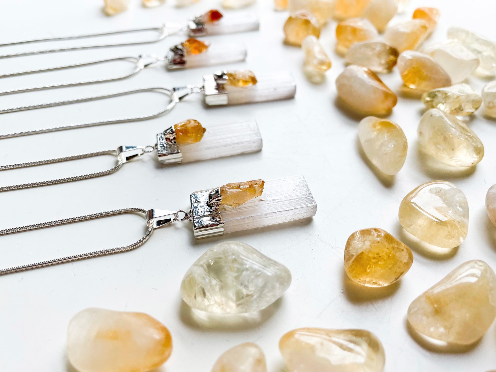 Selenite & Citrine Silver Dipped Pendant Necklace