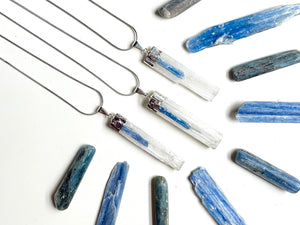 Selenite & Kyanite Silver Dipped Pendant Necklace