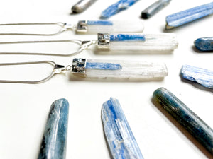 Selenite & Kyanite Silver Dipped Pendant Necklace
