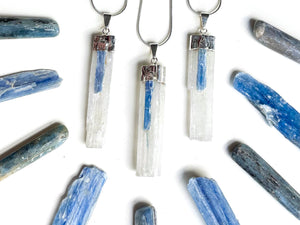 Selenite & Kyanite Silver Dipped Pendant Necklace