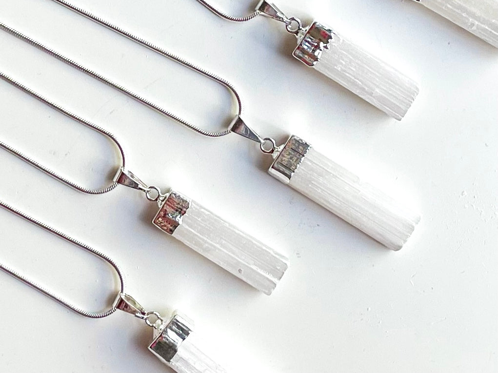 Selenite Silver Dipped Pendant Necklace