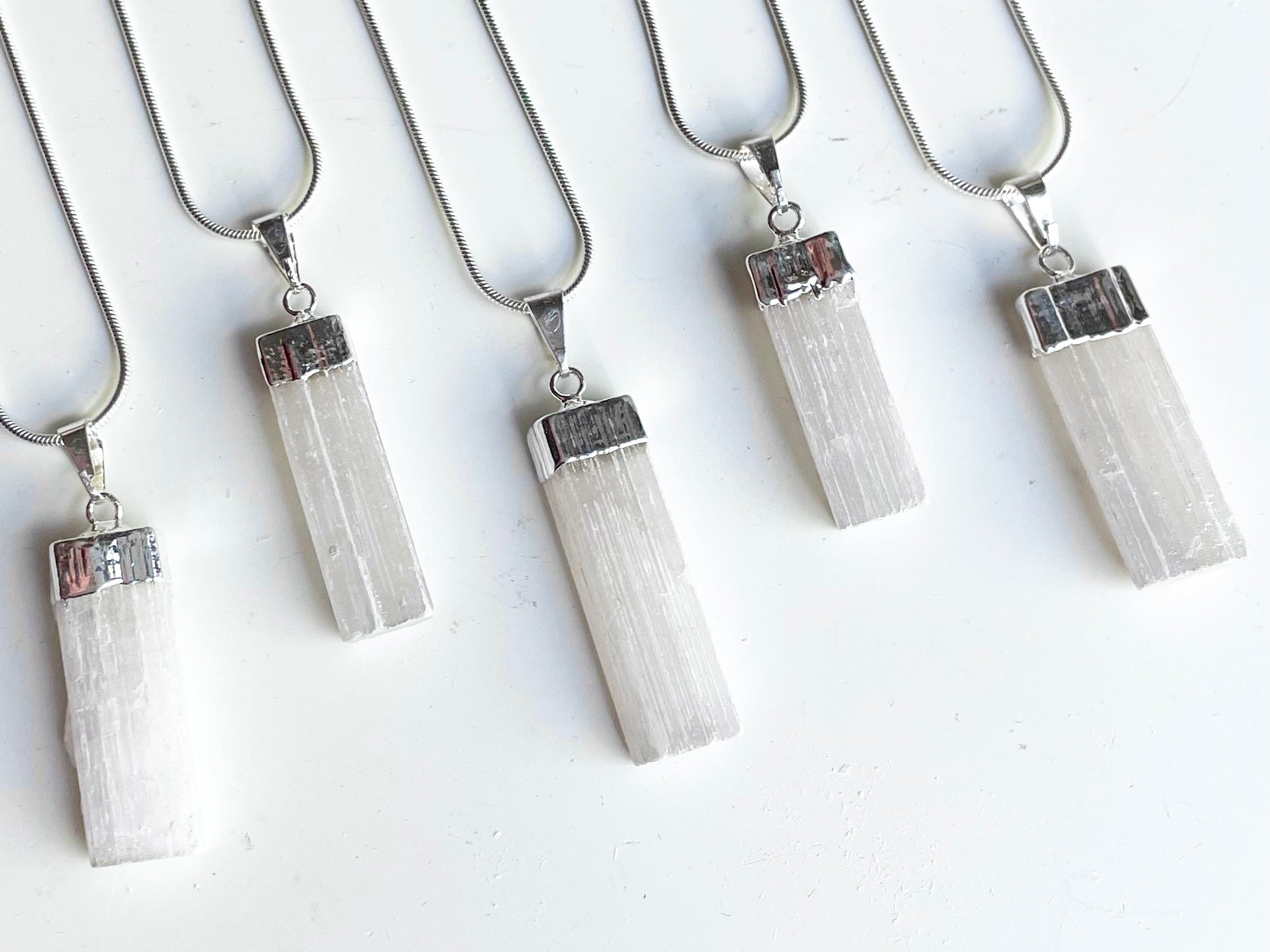Selenite Silver Dipped Pendant Necklace