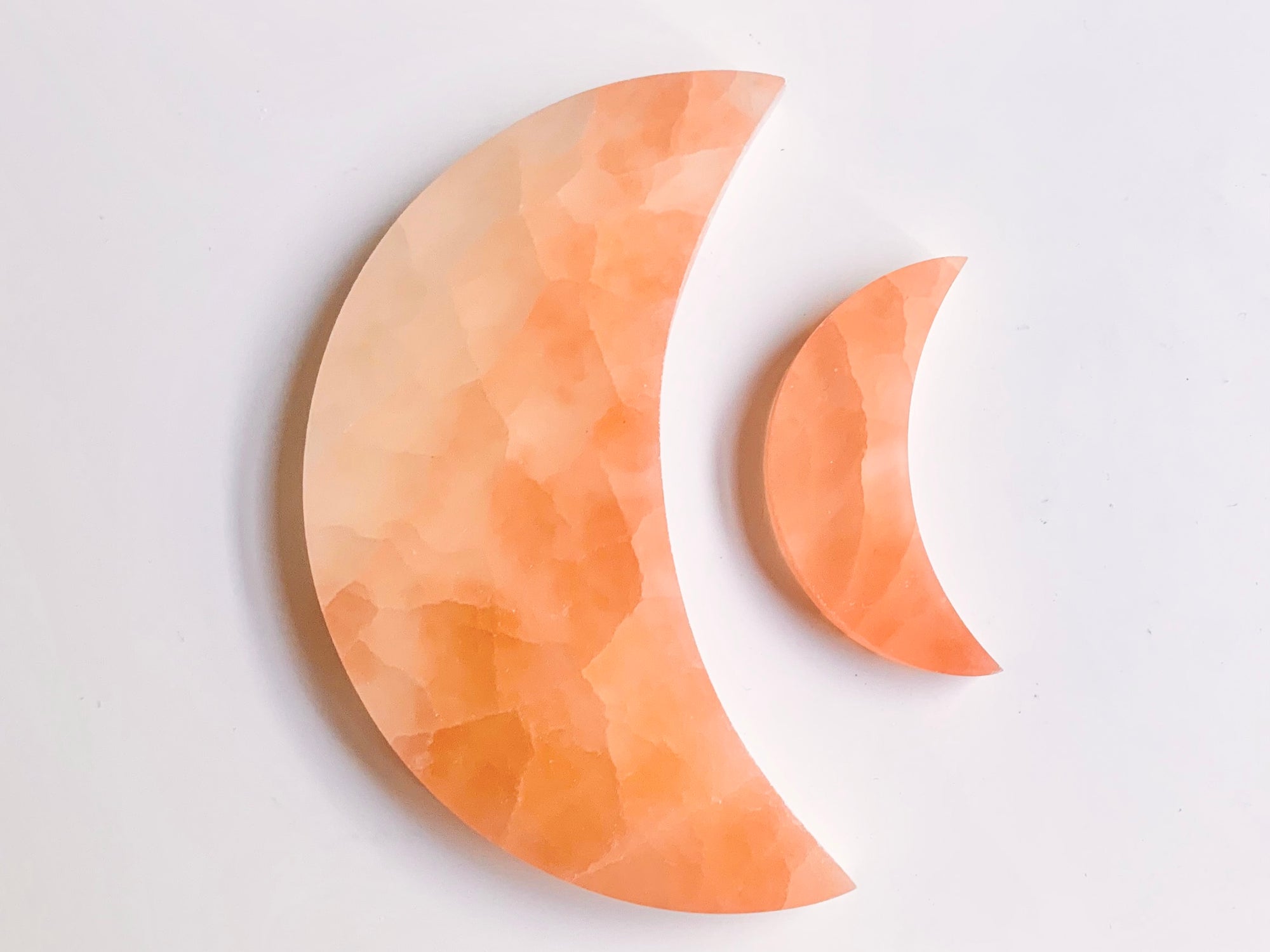 Peach Selenite Flat Moon Plate