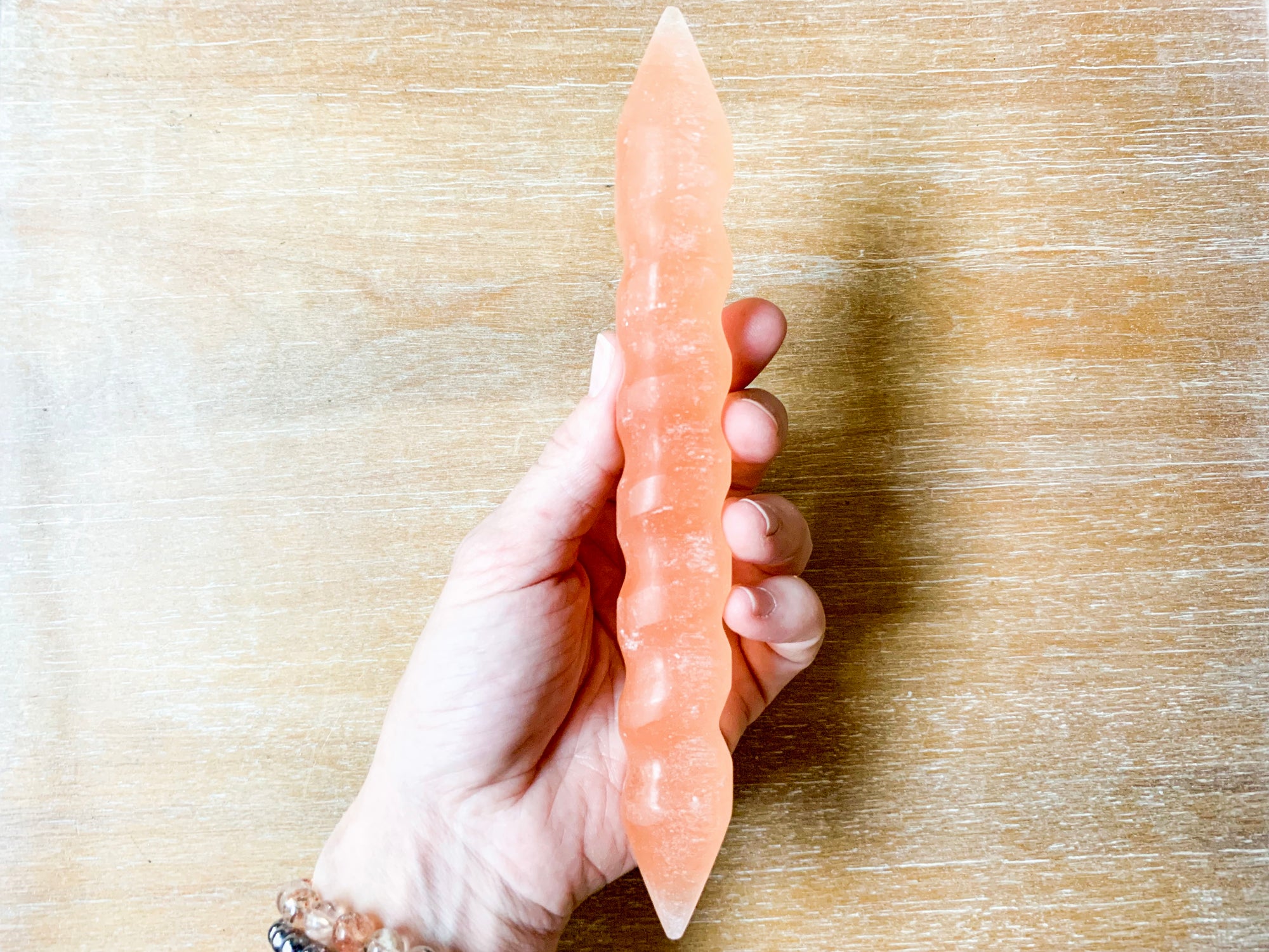 Peach Selenite Spiral Wand