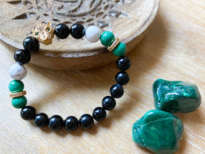 Malachite, Howlite & Tourmaline || Leopard Charm || Reiki Infused