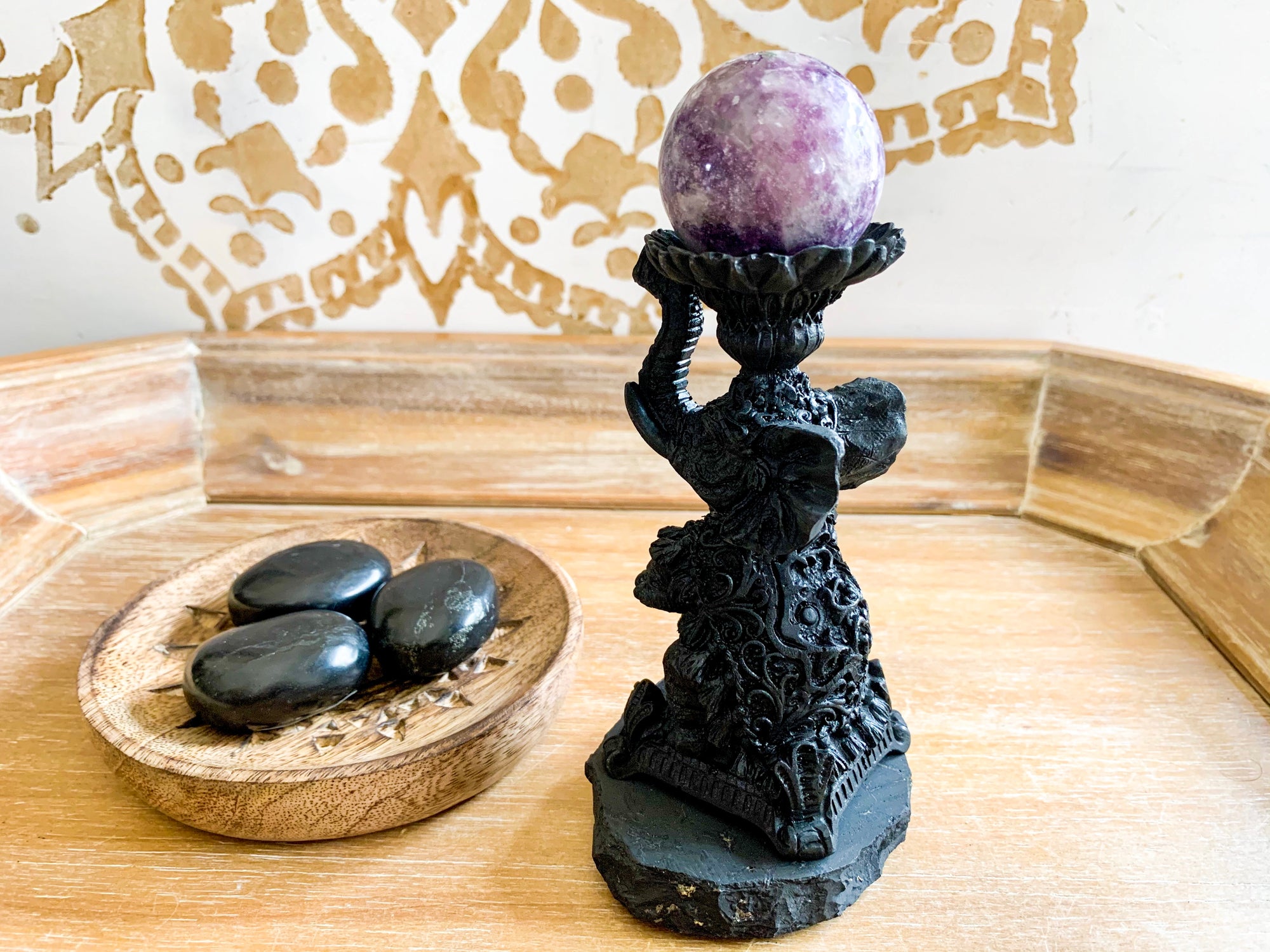 Shungite Elephant || Incense & Sphere Holder