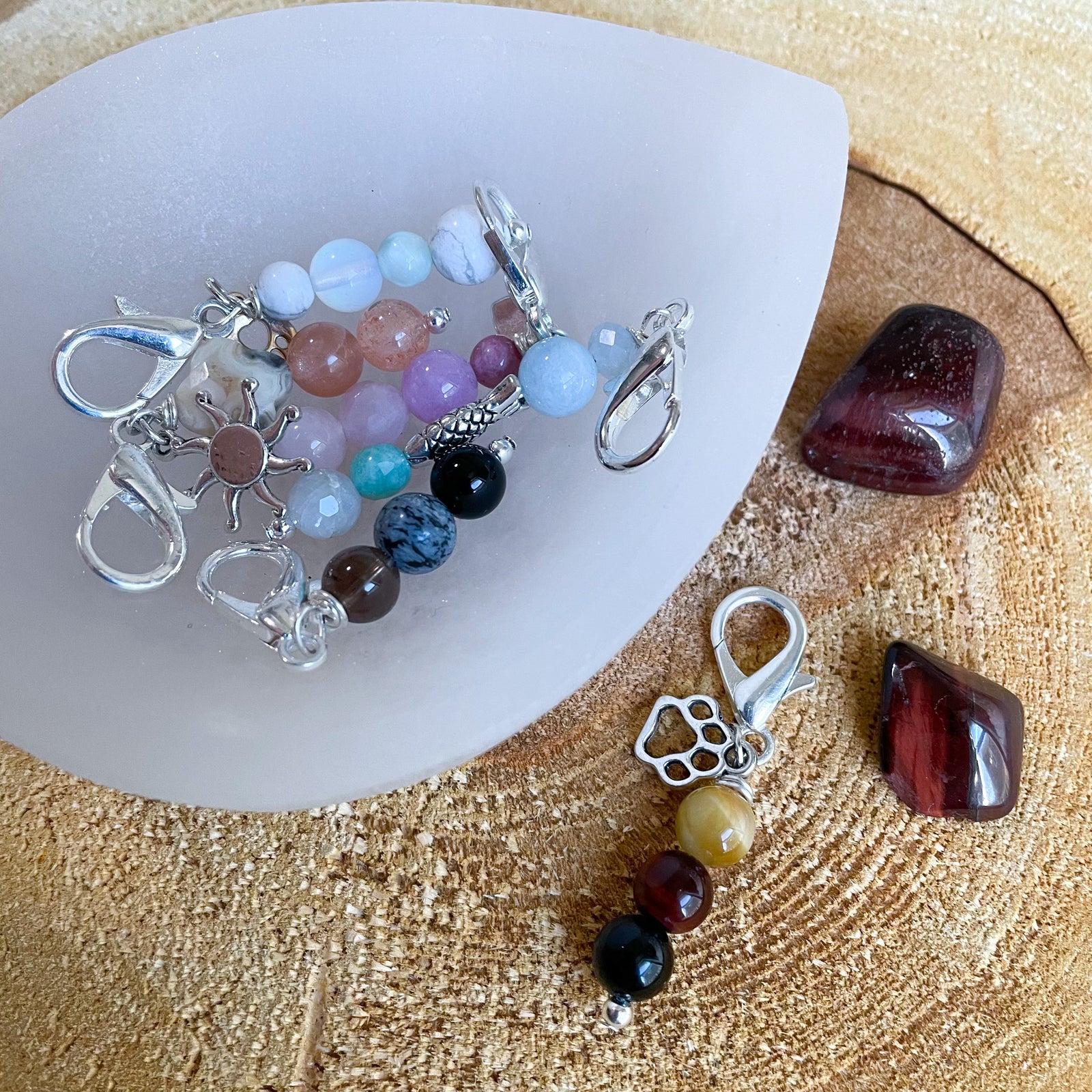 Pet Collar Tag || Tiger's Eye, Red Tiger's Eye & Blue Tiger's Eye