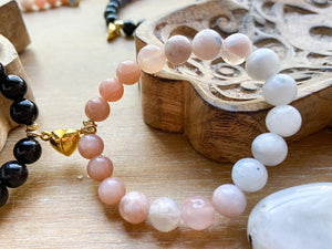 Friendship Bracelets || Labradorite, Iolite, Onyx, Peach Moonstone, Flower Agate & Rainbow Moonstone Pair || Gold Magnetic Heart || Reiki Infused