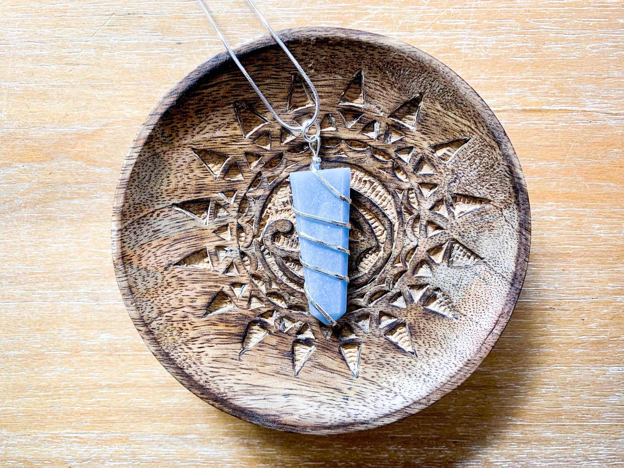 Crystal Point Wire Wrapped Necklace - Angelite