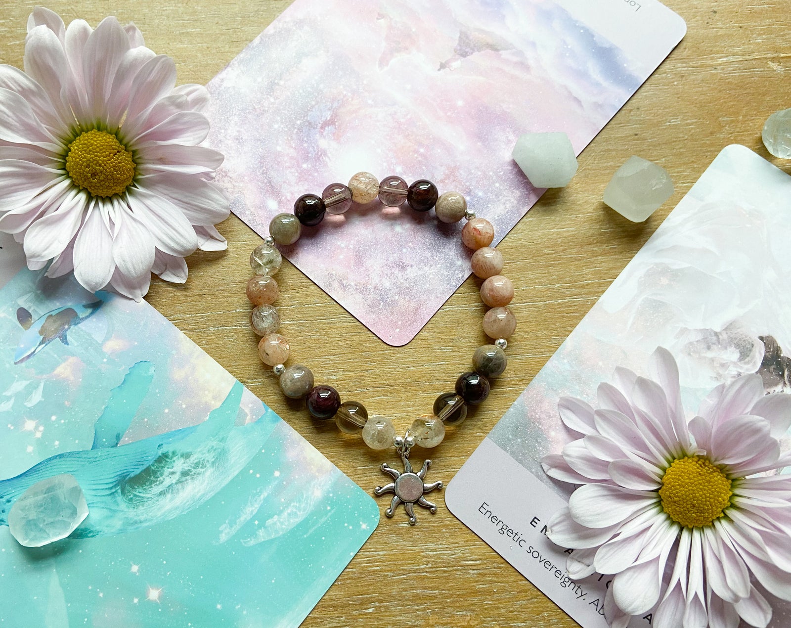 Gray Moonstone, Sunstone, Garnet & Smoky Quartz || Reiki Infused