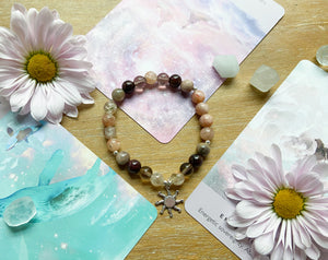 Gray Moonstone, Sunstone, Garnet & Smoky Quartz || Reiki Infused