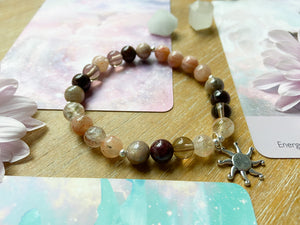 Gray Moonstone, Sunstone, Garnet & Smoky Quartz || Reiki Infused