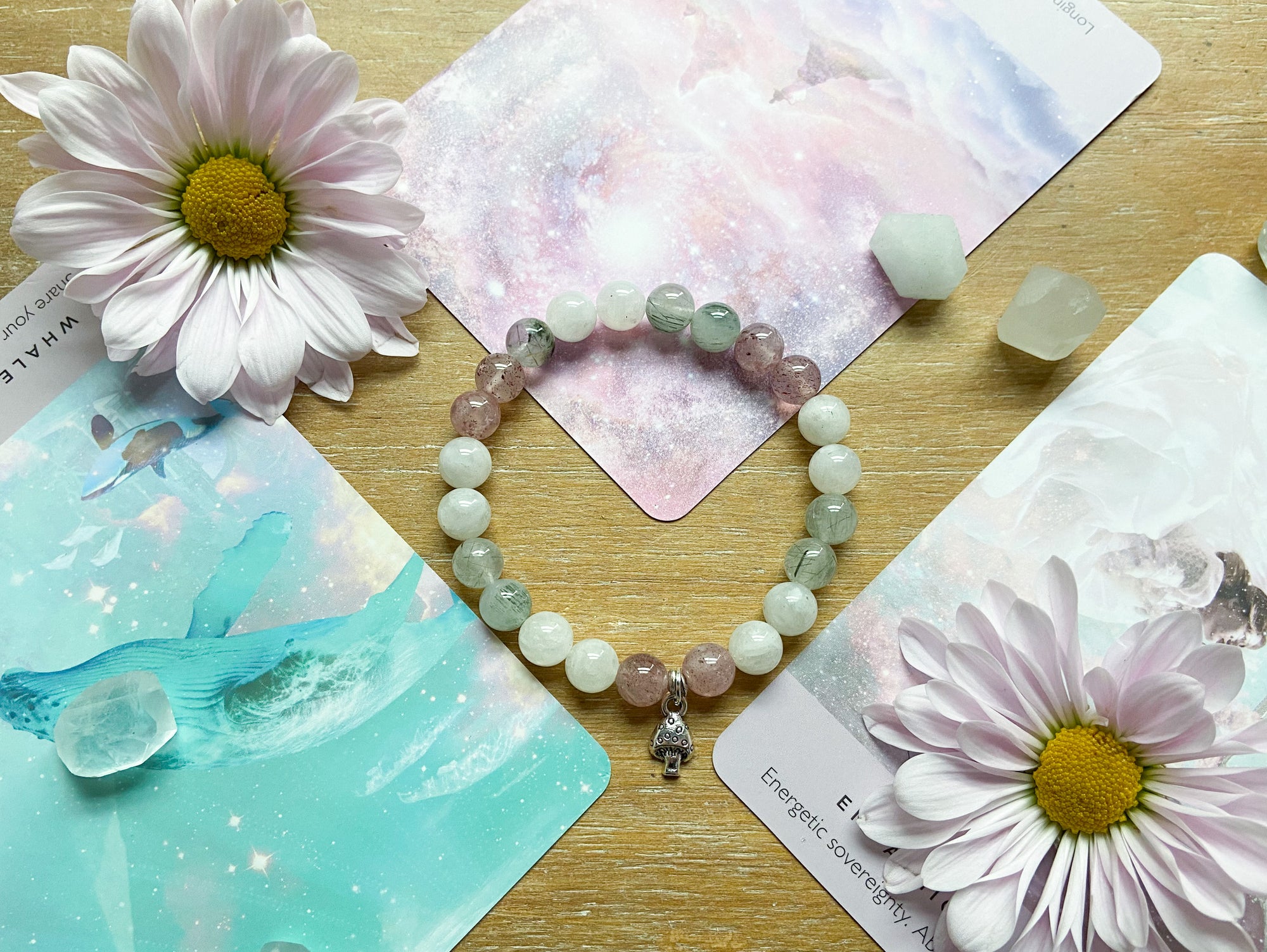 Rainbow Moonstone, Strawberry Quartz & Green Quartz || Reiki Infused