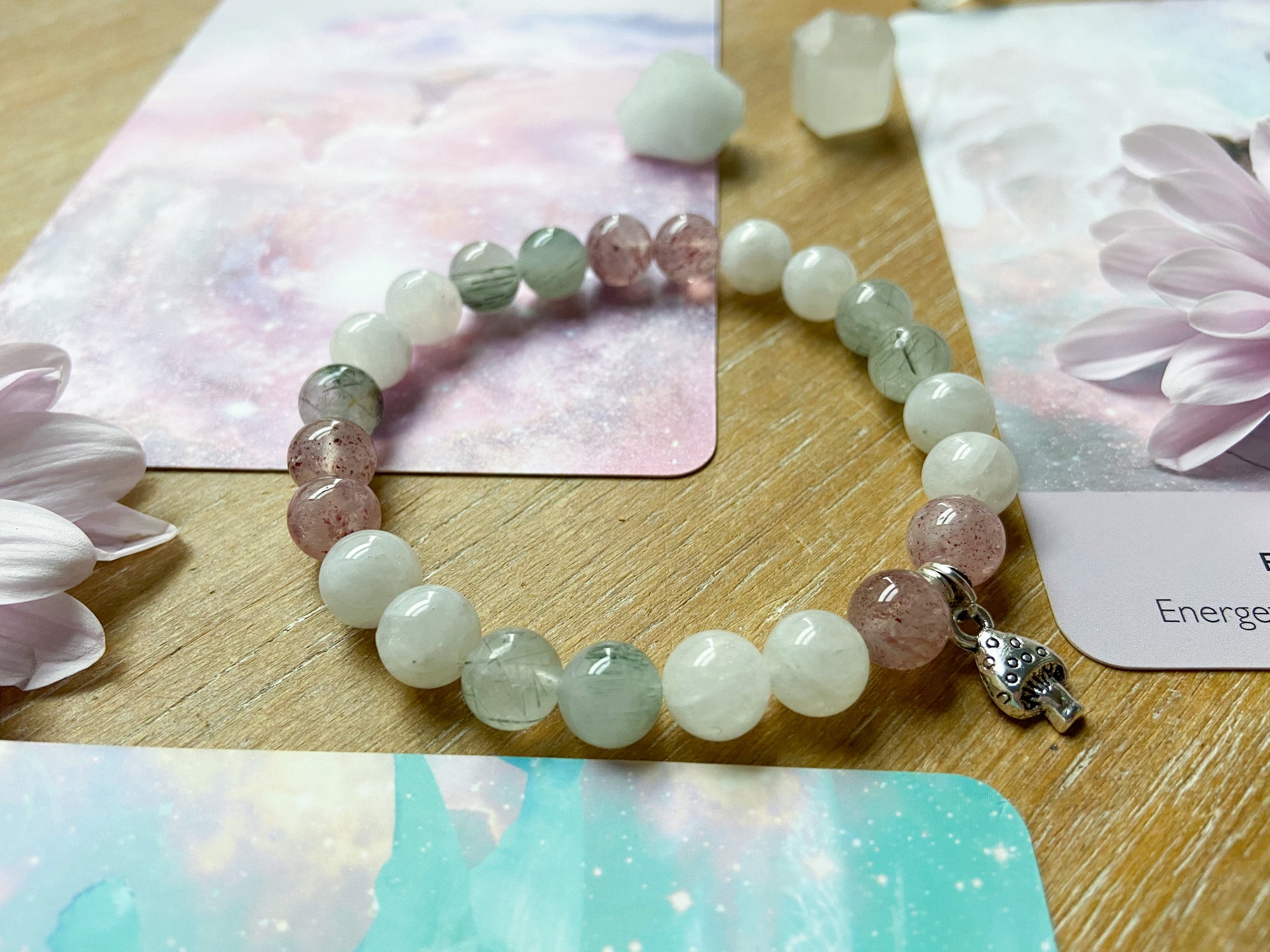 Rainbow Moonstone, Strawberry Quartz & Green Quartz || Reiki Infused