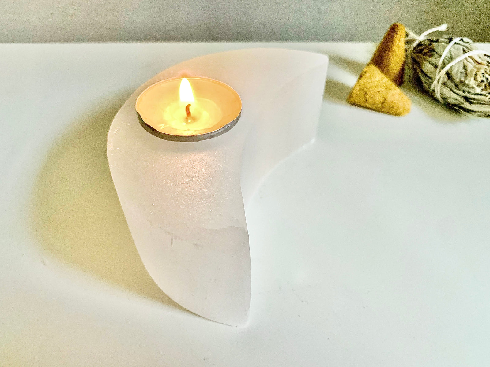 Selenite Moon Candle Holder