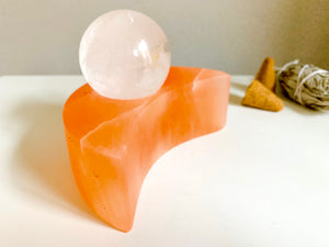 Peach Selenite Moon Candle Holder