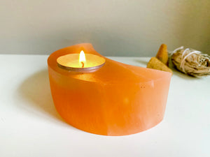 Peach Selenite Moon Candle Holder