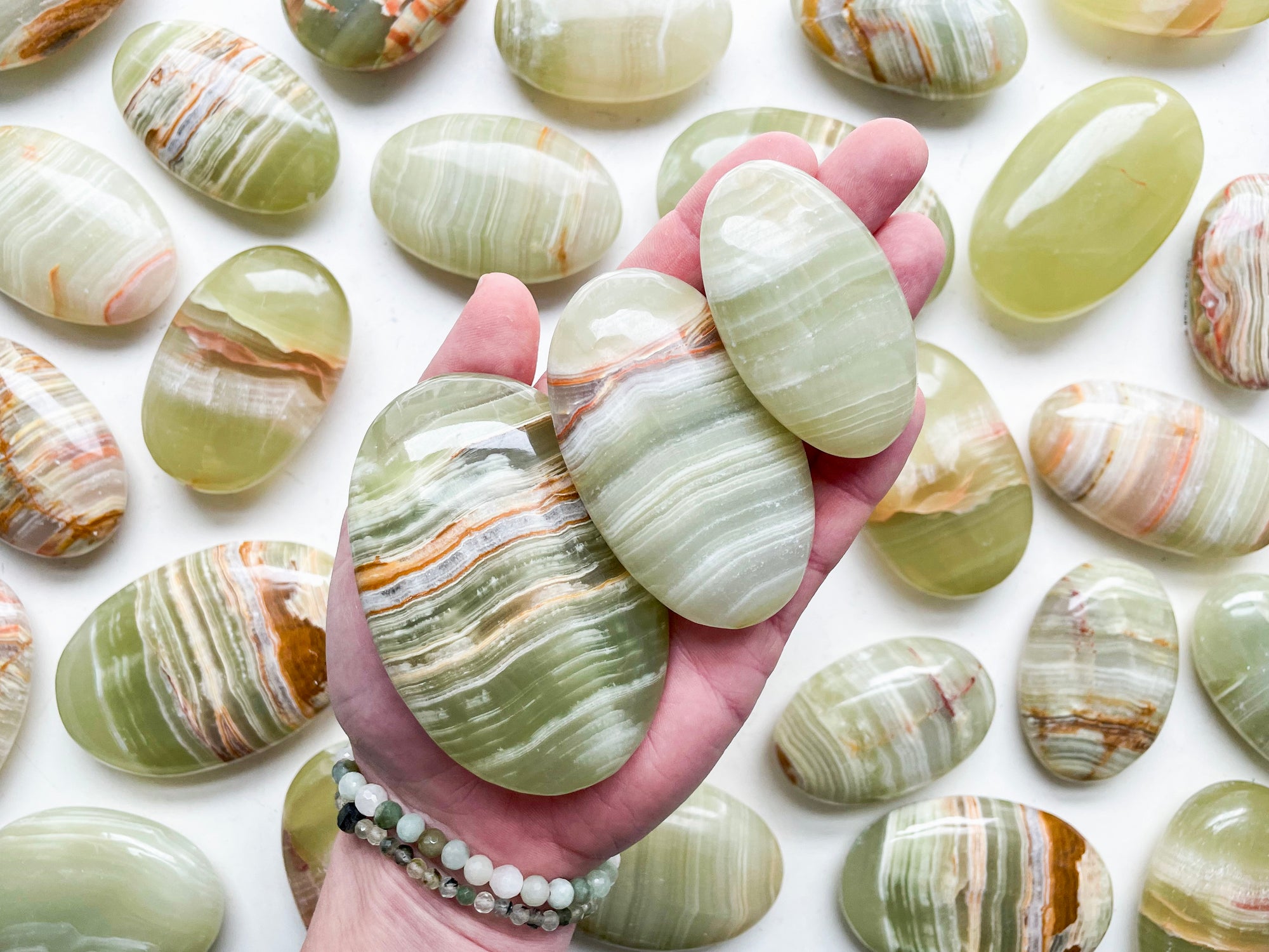 Green Banded Onyx Palm Stone