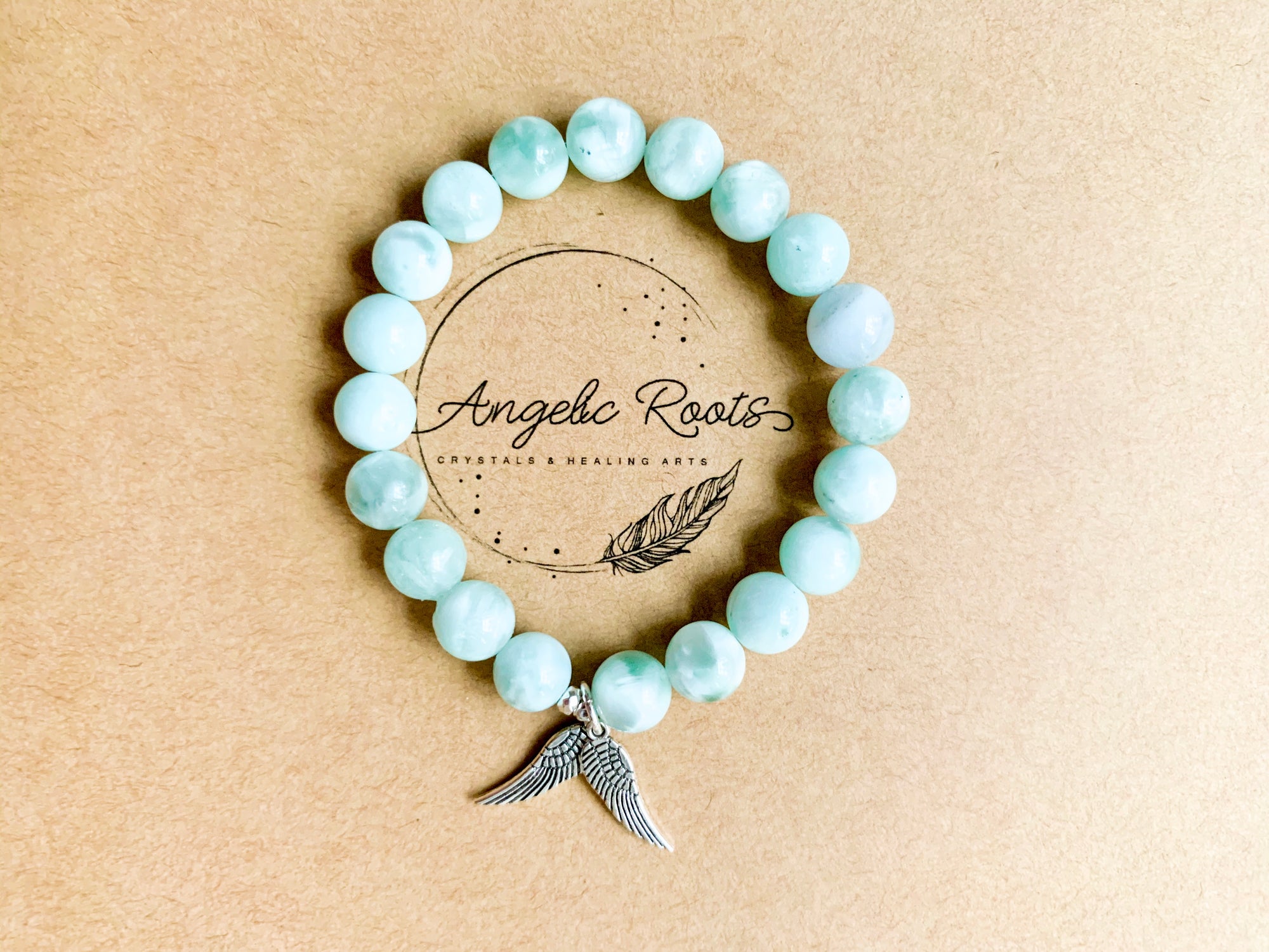 Green Angelite Angel Wing Bracelet || Reiki Infused