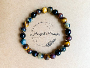 Tiger Eye, Tiger Iron, Blue Tiger Eye & Onyx Bracelet || Reiki Infused