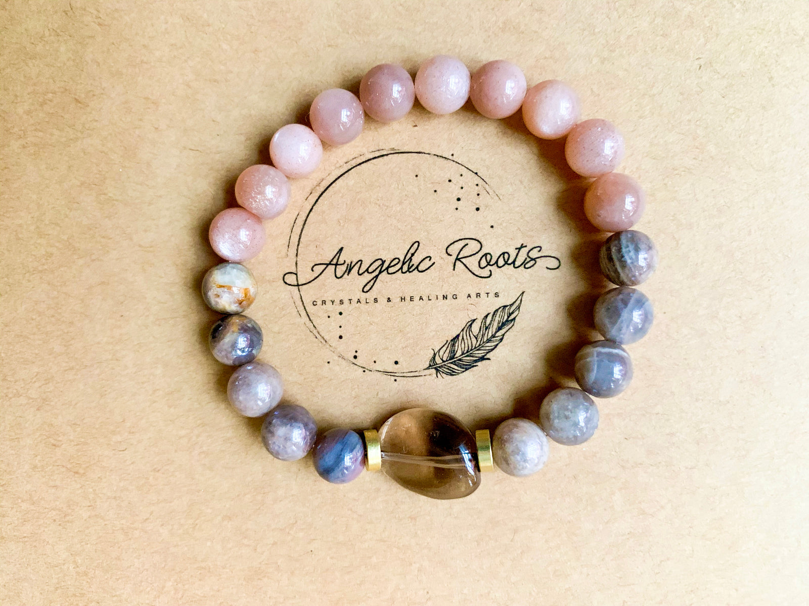 Gray Moonstone, Peach Moonstone & Smoky Quartz Brcelet || Reiki Infused