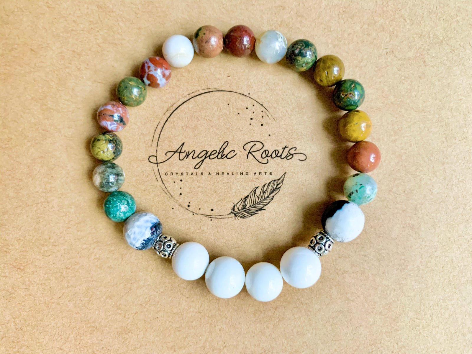 Ocean Jasper, Mother of Pearl & Orca Agate Bracelet || Reiki Infused