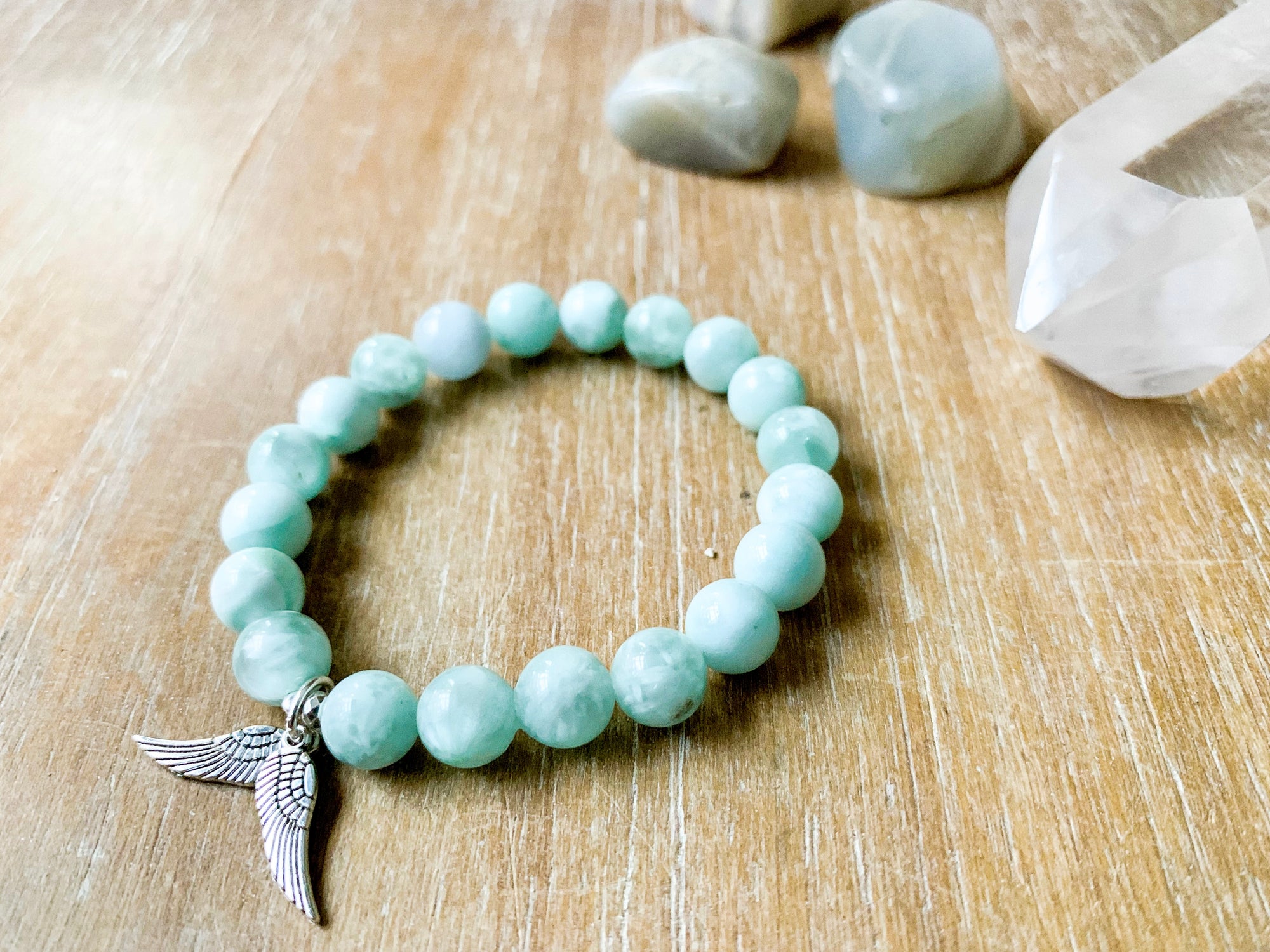 Green Angelite Angel Wing Bracelet || Reiki Infused