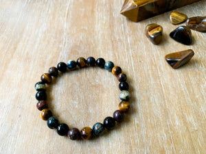 Tiger Eye, Tiger Iron, Blue Tiger Eye & Onyx Bracelet || Reiki Infused