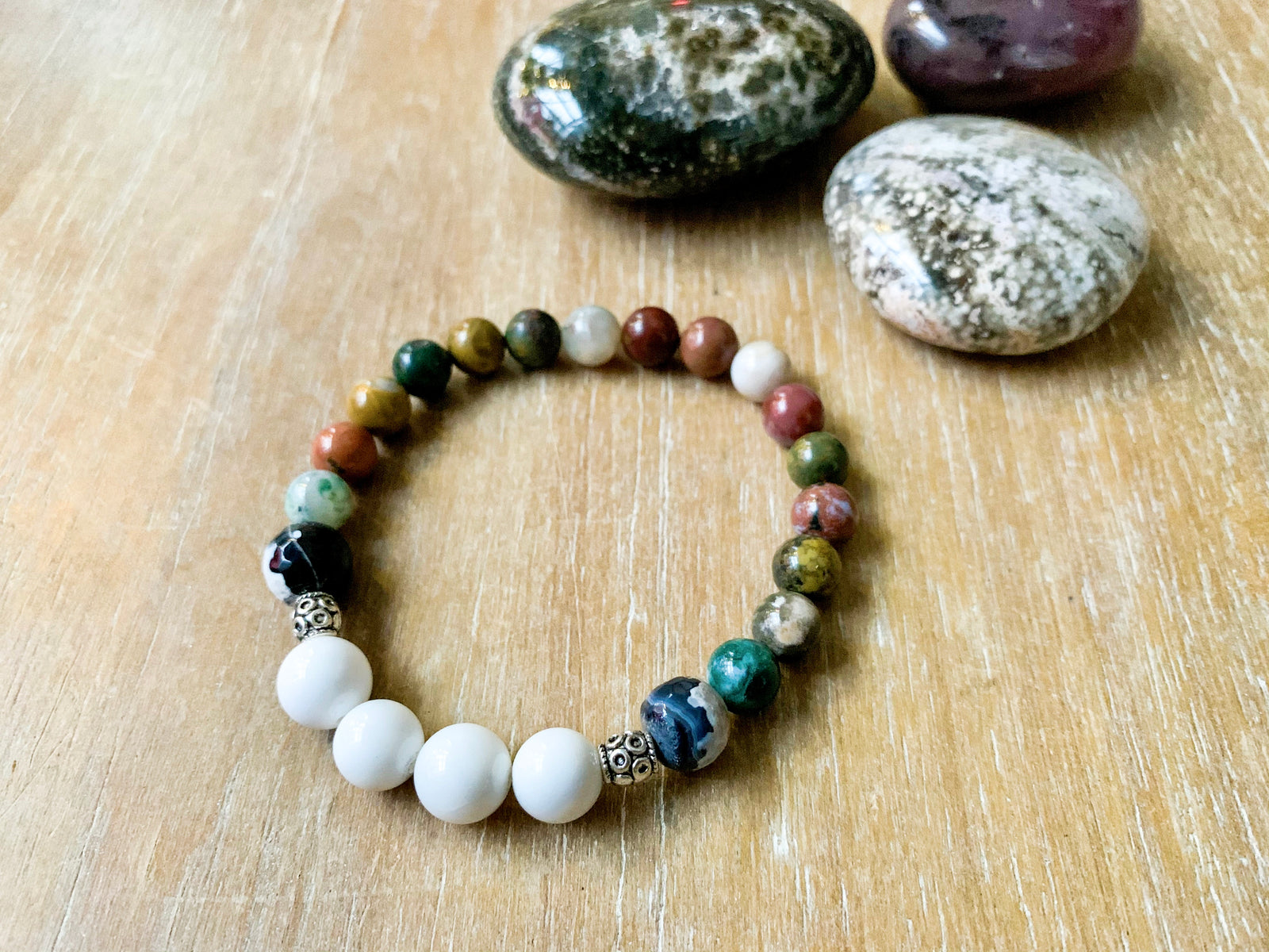 Ocean Jasper, Mother of Pearl & Orca Agate Bracelet || Reiki Infused