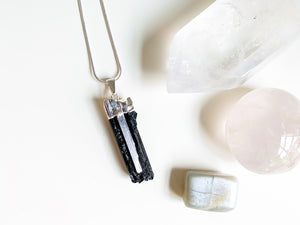 Tourmaline & Selenite Silver Dipped Pendant Necklace