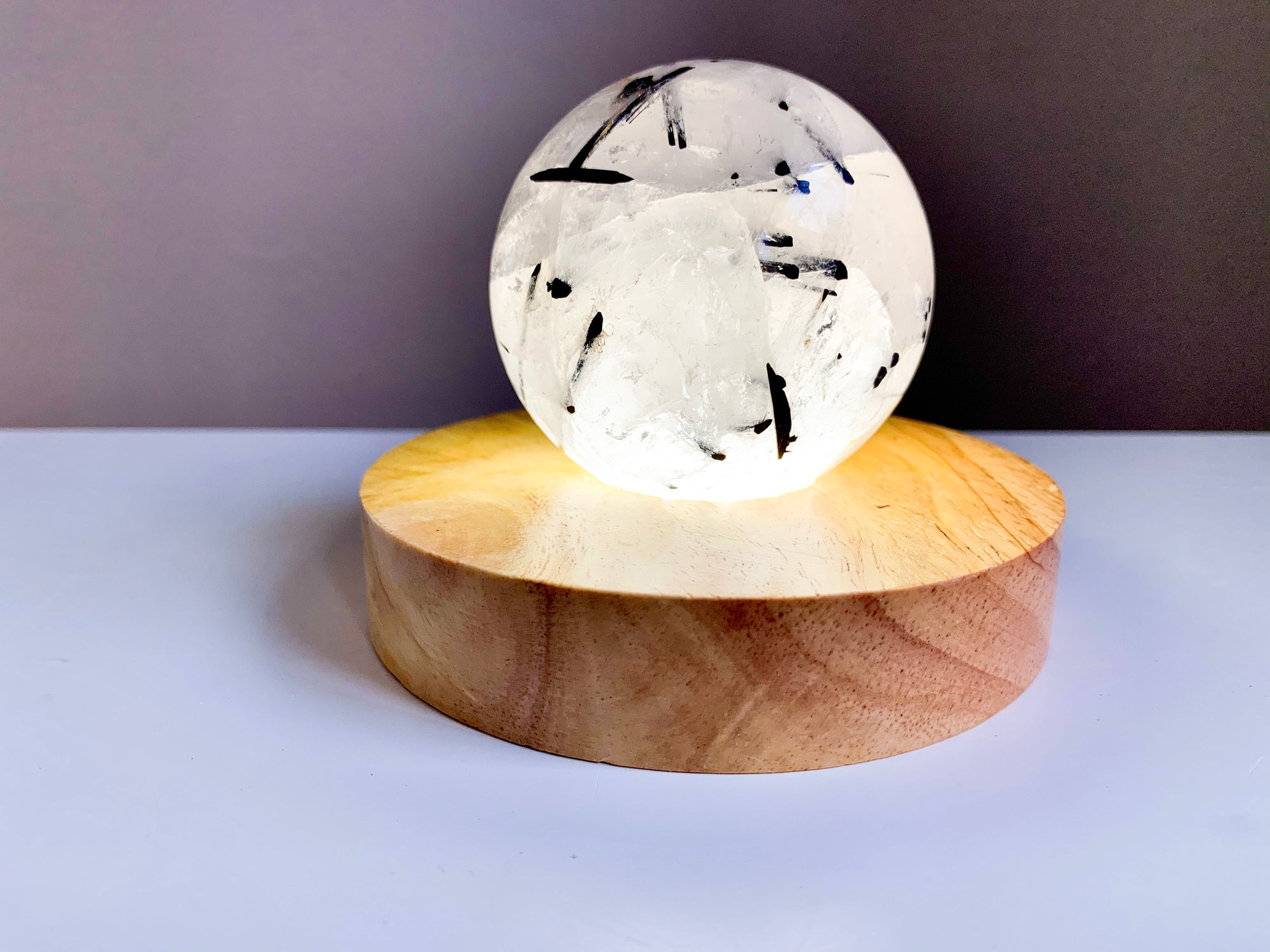 Wooden Crystal & Sphere Holder Light